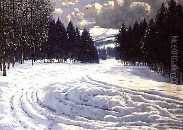 Sleigh Tracks in a Snowy Clearing Oil Painting - Victor Olgyai