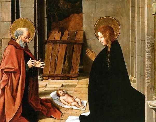 Adoration of the Christ Child Oil Painting - Josse Lieferinxe