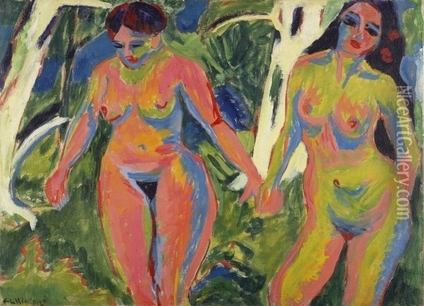 Zwei nackte Frauen im Wald Oil Painting - Ernst Ludwig Kirchner