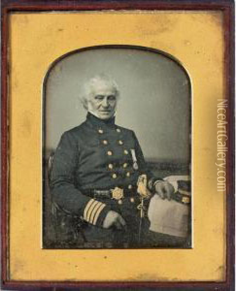 Portrait Of A Naval Gentleman, 1853-6 Oil Painting - John Jabez Edwin Mayall
