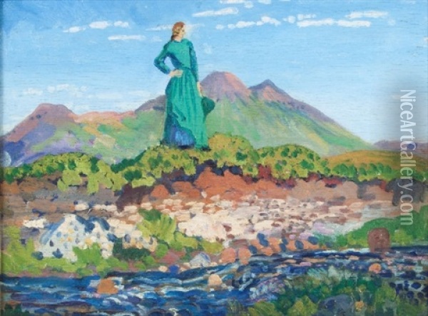 Tan-y-griseau: The Green Dress (arenig) Oil Painting - James Dickson Innes