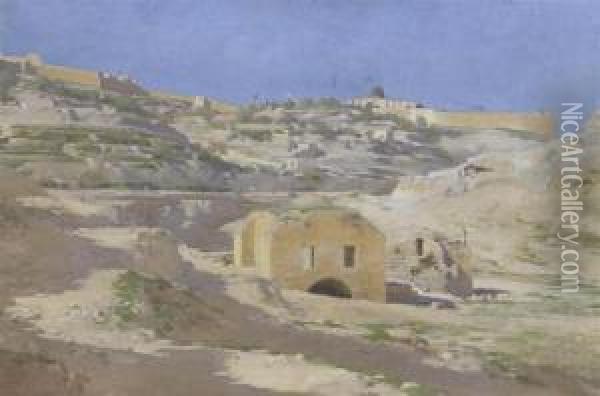 View Of A Village In Palestine. Oil Painting - Leo Paul Samuel Robert