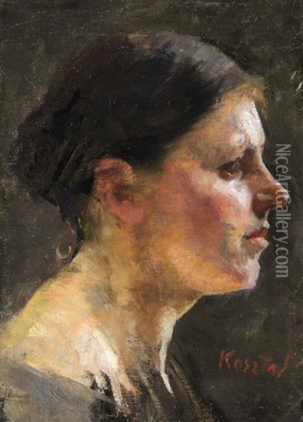 Woman In Profile Oil Painting - Jozsef Koszta