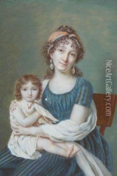  Jeune Femme, Enfant Et Colombe  Oil Painting - Jean Antoine Laurent