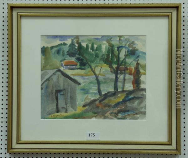 Akvarell 24x30, Sign 1943 Oil Painting - Sven Hempel