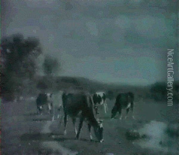 Grazing Cattle Oil Painting - James McDougal Hart