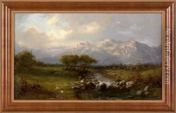 River In A Mountain Valley Oil Painting - Harrison Bird Brown