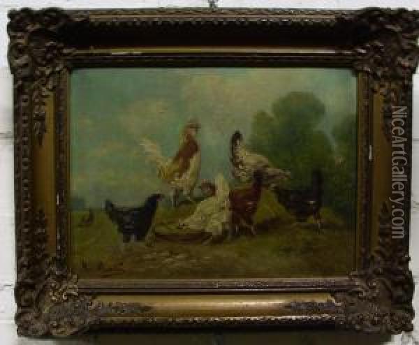 Description:kippen Op Het Erf Oil Painting - Paul Henry Schouten