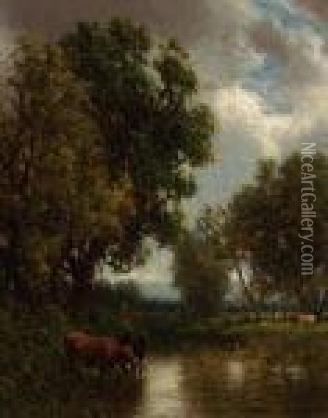 Cattle By The Stream Oil Painting - William Howard Hart