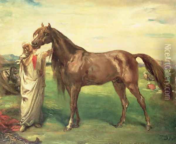 Hadji, an Arabian Stallion, 1853 Oil Painting - Theodore Chasseriau