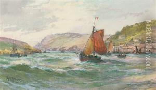 Fishing Trawlers Running Into Salcombe Harbour, Devon Oil Painting - George Henry Jenkins