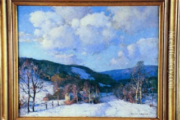 Temple Hills In Winter, New Hampshire Oil Painting - William Jurian Kaula