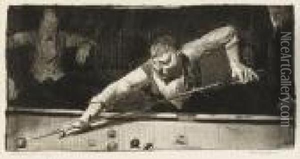 Pool Player Oil Painting - George Wesley Bellows