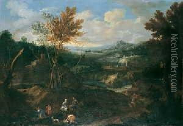 Zwei Heroische Landschaften Mit Hirtenstaffage. Oil Painting - Bartolomeo Torreggiani