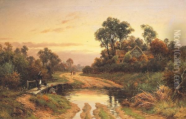 Evening Nr. Upton On Severn Oil Painting - William Henry Mander