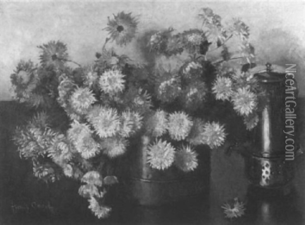 Still Life Of Chrysanthemums In Copper Oil Painting - Frans David Oerder
