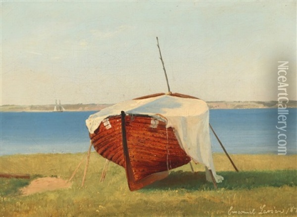 A Fishing Boat Pulled Ashore Oil Painting - Emanuel Larsen