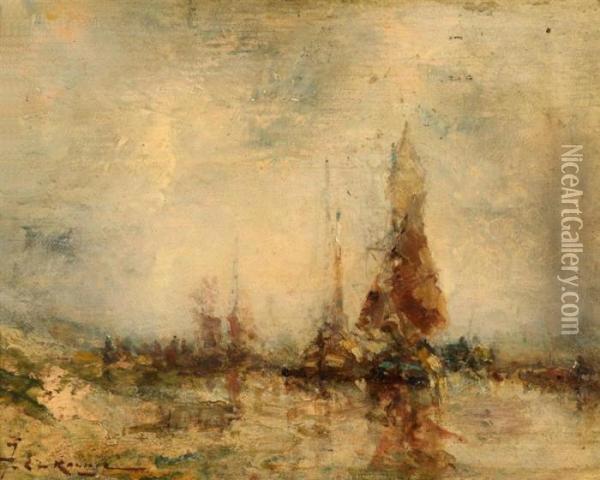 Landschaft Mit Segelschiffen Oil Painting - Jean-Etienne Karnec