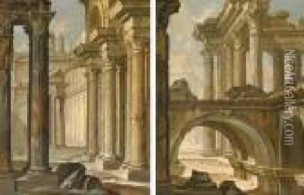 Architectural Capricci With Classical Ruins Oil Painting - Pierre-Antoine Demachy