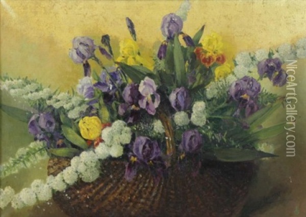 Flowers In A Basket Oil Painting - George Lambert