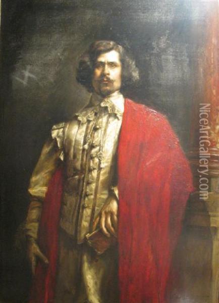 Portrait Of A Man With Red Cape Oil Painting - Hippolyte F. Leon Duluard