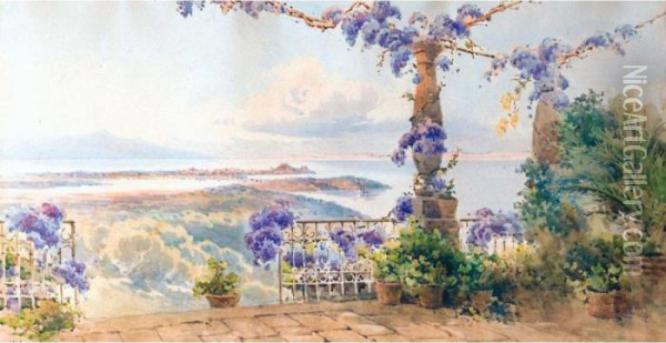 A Distant View Of The Citadel Of Corfu Oil Painting - Angelos Giallina