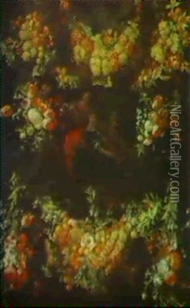 Guirlande De Fleurs Et De Fruits Oil Painting - Jan Pauwel Gillemans the Younger