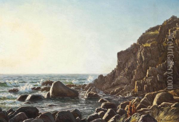Dusk On The Shore, Bornholm Island Oil Painting - Johannes Herman Brandt