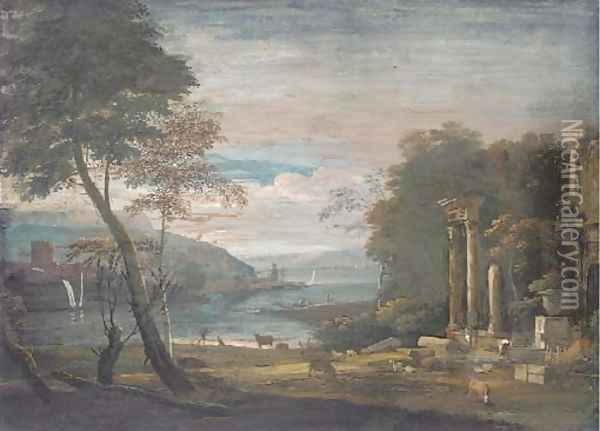 An estuary with ruins in the foreground Oil Painting - Marco Ricci