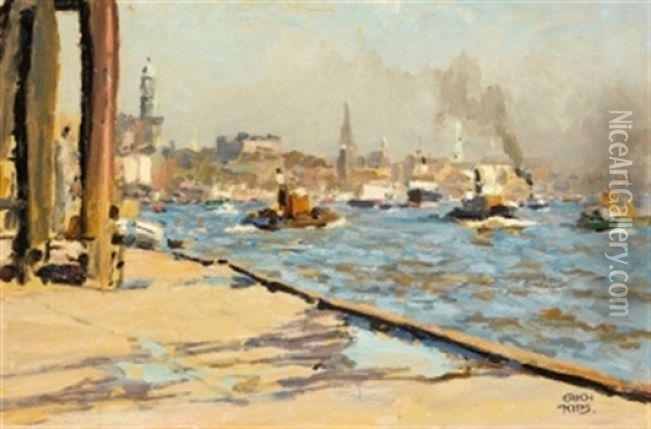 Hamburger Hafen Oil Painting - Erich Kips