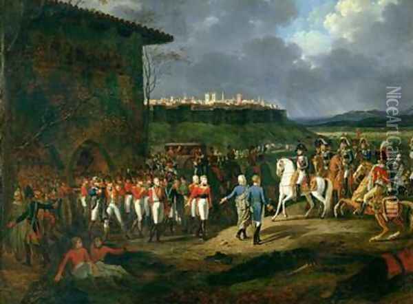 The English Prisoners at Astorga Being Presented to Napoleon Bonaparte 1769-1821 Oil Painting - Hippolyte Lecomte