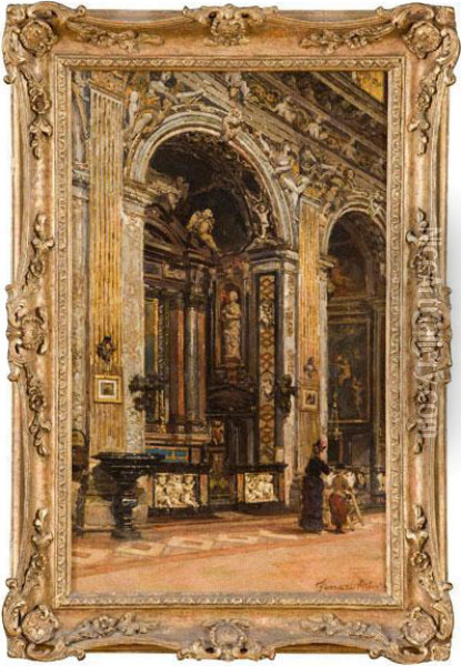 Veduta Di Interno Del Duomo Di Milano Con Gentildonna Oil Painting - Arturo Ferrari