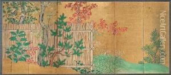 Autumn Plants Oil Painting - Yamamoto Morifusa