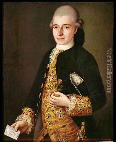 Portrait of a Gentleman with a Rose Buttonhole Oil Painting - Pietro Longhi