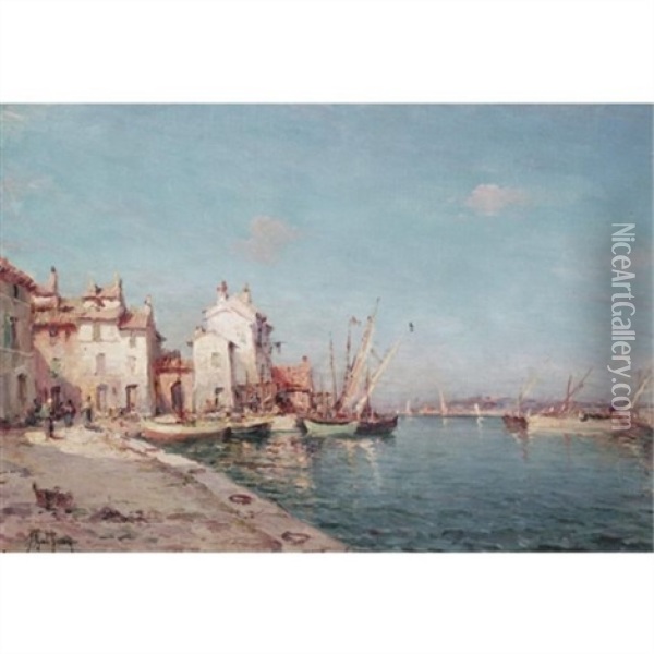 A Harbour Scene (+ The Fishermen; Pair) Oil Painting - Henri Malfroy-Savigny