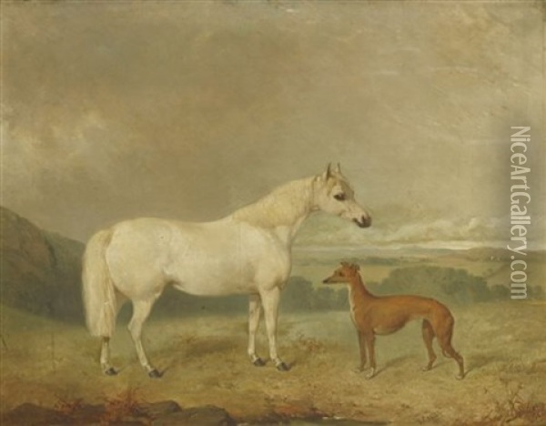 Horse And Greyhound Oil Painting - James Cassie