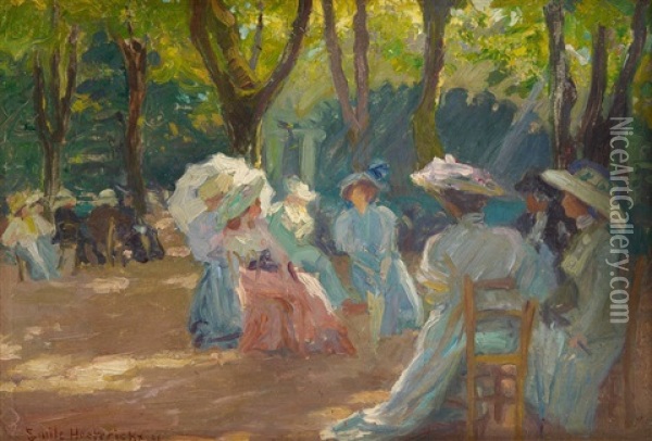 Elegantes Dans Un Parc Parisien Oil Painting - Emile Hoeterickx