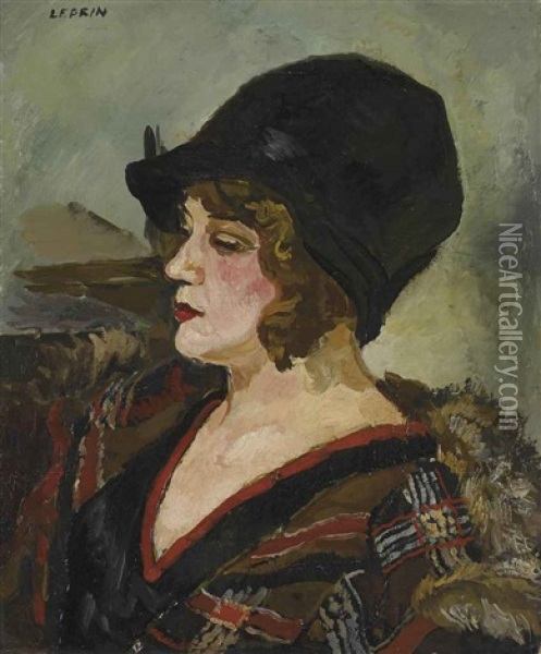 Portrait De Femme Au Chapeau Cloche Oil Painting - Marcel Francois Leprin