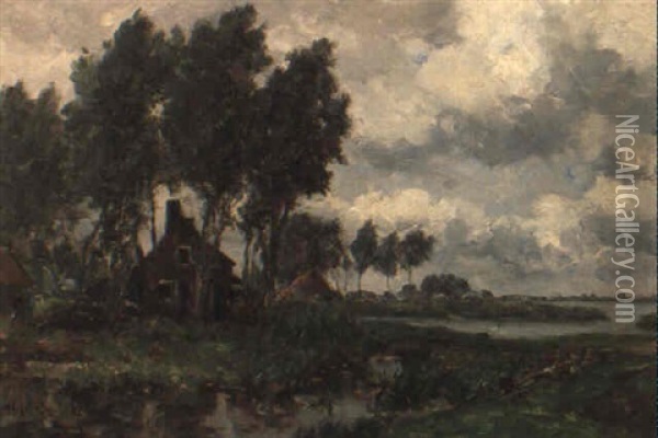 Cottages By A Canal Oil Painting - Willem Roelofs