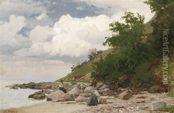 Ostseestrand Mit Fischer Oil Painting - Eugen Gustav Duecker