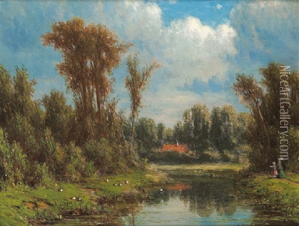 Kleine Landschaft Mit Spaziergangern Oil Painting - Jacob Jan van der Maaten