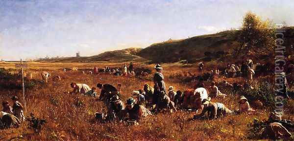 The Cranberry Harvest, Island of Nantucket Oil Painting - Eastman Johnson