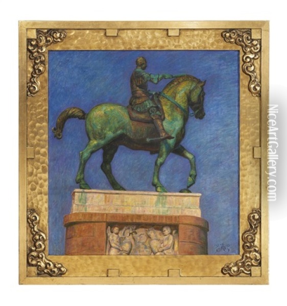 Donatello's Equestrian Statue Of Gattamelata In Padua Oil Painting - P.H. Kristian Zahrtmann