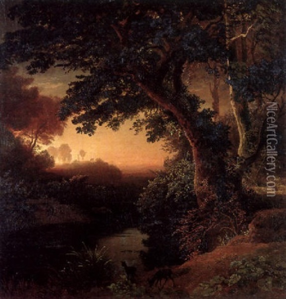 Abendlandschaft Oil Painting - Johann Wilhelm Schirmer