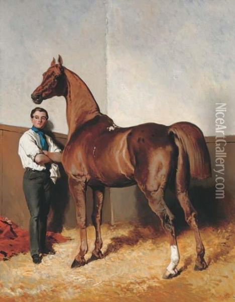Horse And Groom Oil Painting - Alfred De Dreux