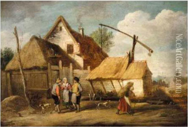 A Landscape With Boors Outside A Cottage Oil Painting - David The Younger Teniers