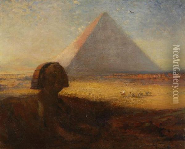 Caravan Under Great Pyramid And Sphinx Oil Painting - Douglas Arthur Teed