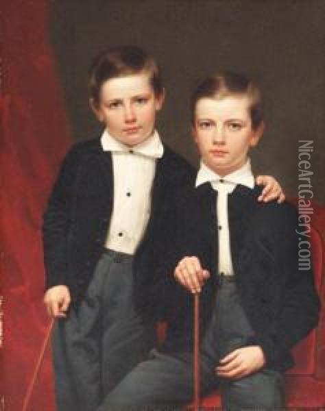 Portrait Of Two Boys Oil Painting - Frederick R. Spencer