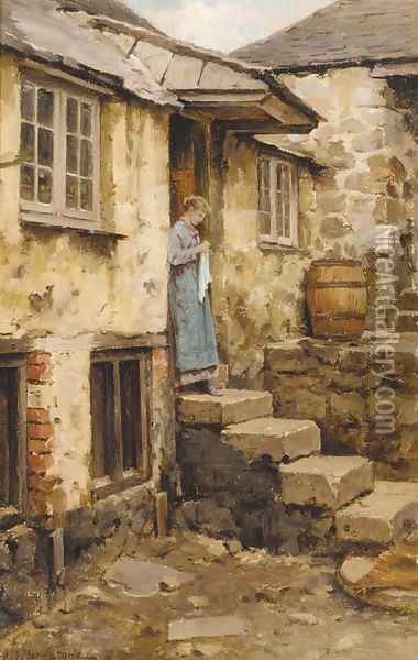 The cottage door, St. Ives, Cornwall Oil Painting - Henry James Johnstone