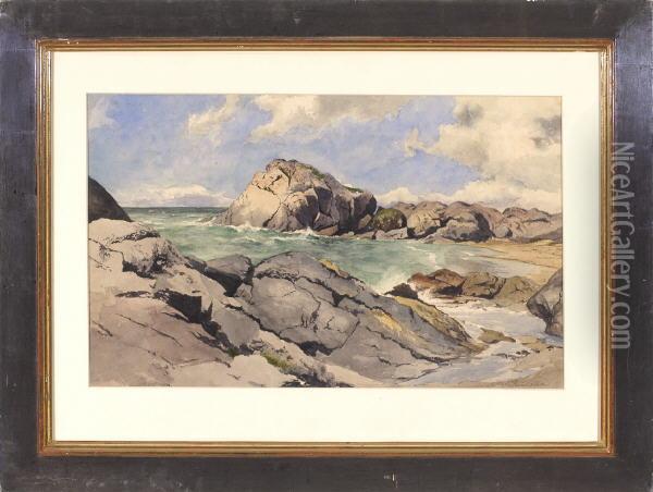 Felsige Strandlandschaft Oil Painting - Joseph Rummelspacher